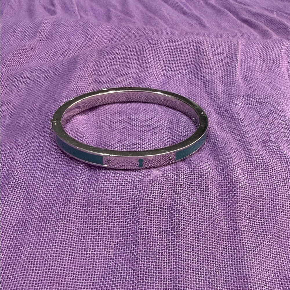 Elegant Fossil Silver and Teal Bangle Bracelet